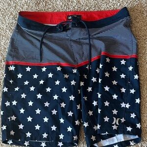 Hurley Men’s Navy Swim Board Shorts with White Stars & Red Trim size 32